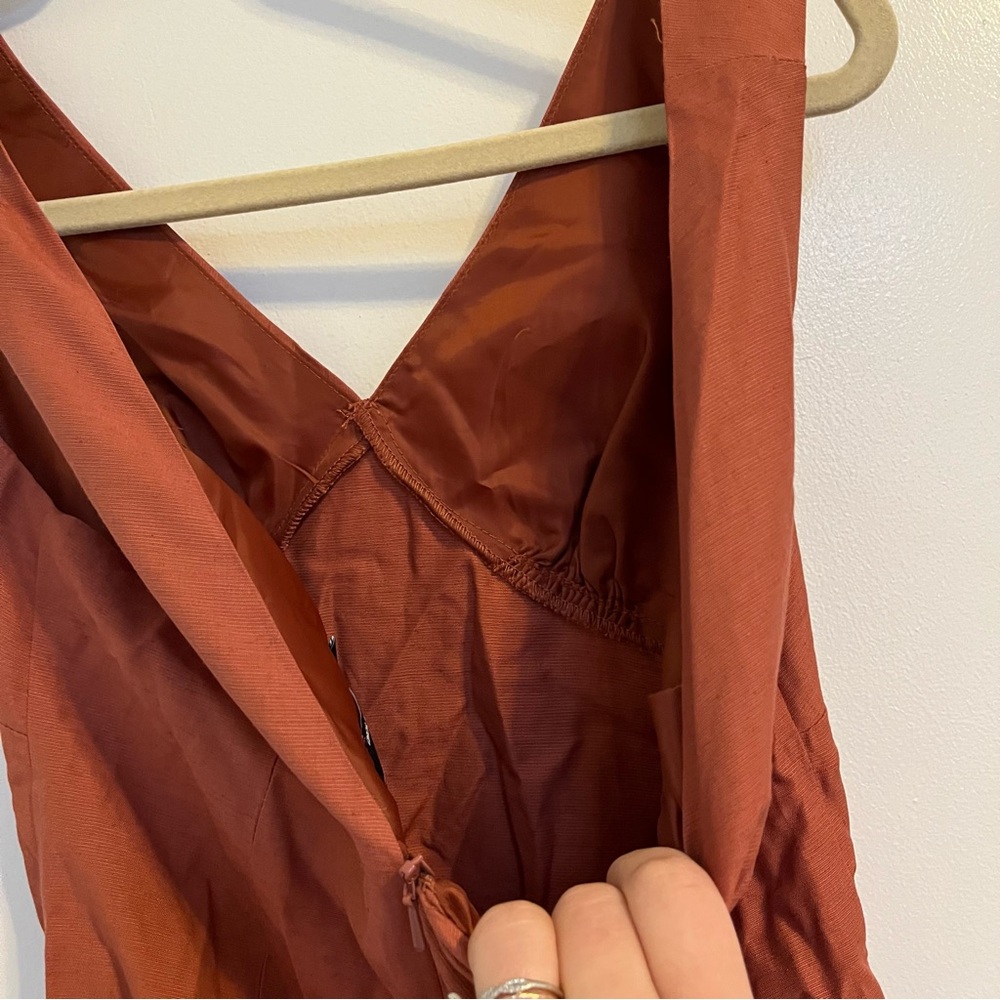 ASOS Rust Orange V-Neck Mini Dress sleeveless NWT women’s size 4 linen blend - Picture 8 of 8